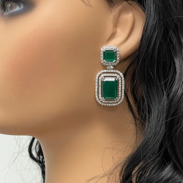 Beauvince Earrings Renee Emerald Diamond Earrings 2802 ct Gemstones in White Gold
