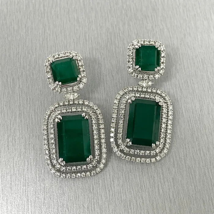 Beauvince Earrings Renee Emerald Diamond Earrings 2802 ct Gemstones in White Gold