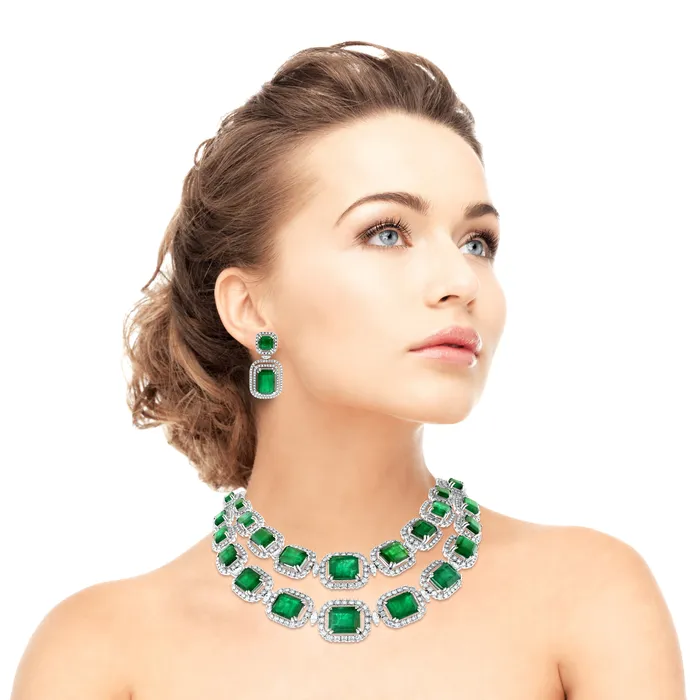 Beauvince Earrings Renee Emerald Diamond Earrings 2802 ct Gemstones in White Gold