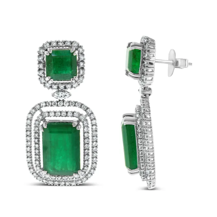 Beauvince Earrings Renee Emerald Diamond Earrings 2802 ct Gemstones in White Gold
