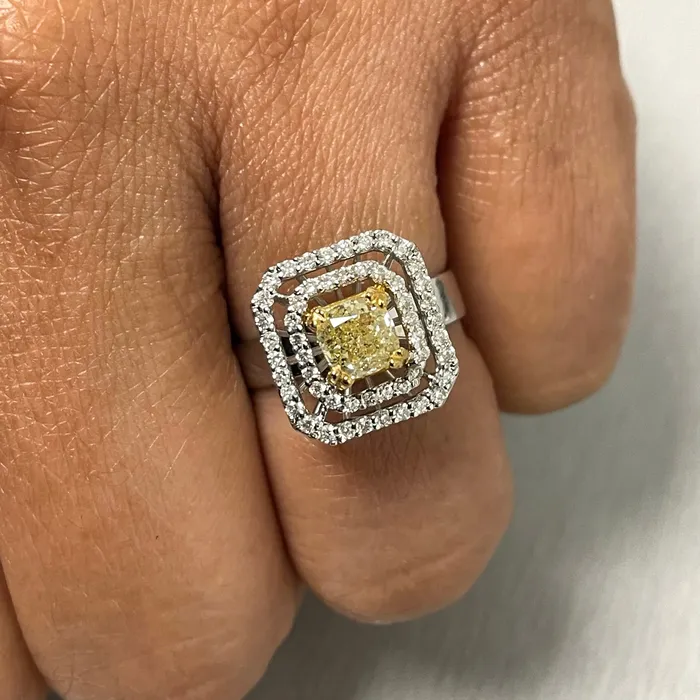 Beauvince Rings Summer Yellow White Diamond Ring 115 ct Diamonds in Gold