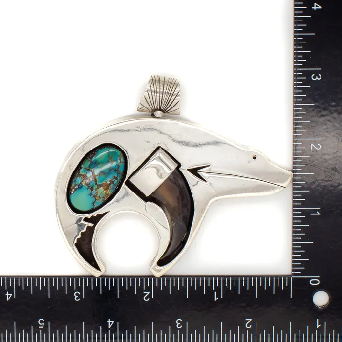 Bennie Ration Navajo Handmade Sterling Silver Turquoise Bear Pendant Crown Jewels Coin Necklaces