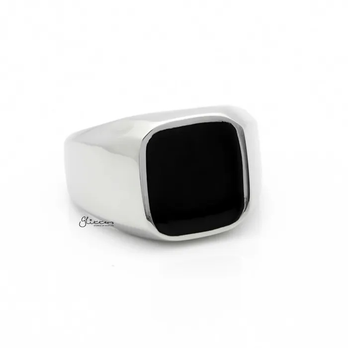 Black Square Flat Top Stainless Steel Signet Ring Silver Glitters Rings Black Square Flat Top Stainless Steel Signet Ring Silver Glitters Rings