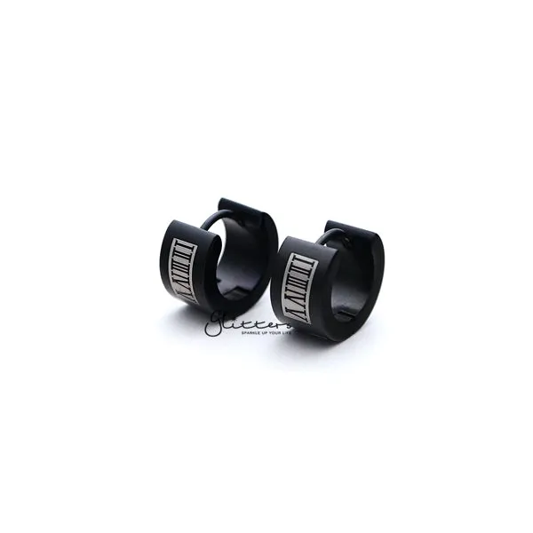 Black Titanium IP Stainless Steel Roman Numeral Huggie Hoop Earrings Glitters Earrings Black Titanium IP Stainless Steel Roman Numeral Huggie Hoop Earrings Glitters Earrings