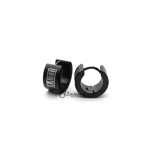 Black Titanium IP Stainless Steel Roman Numeral Huggie Hoop Earrings Glitters Earrings