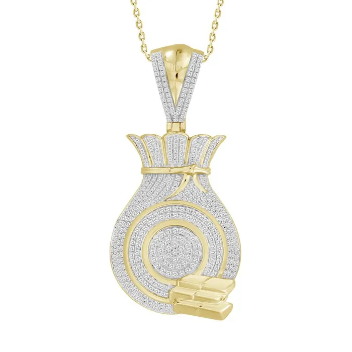 Charm Necklaces AV MENS CHARM 100CT ROUND DIAMOND 10K YELLOW GOLD