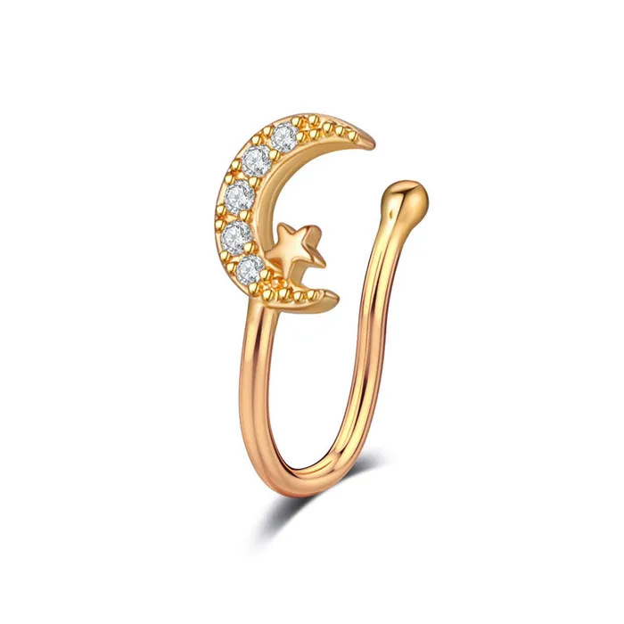 Crescent Moon and Star Non Piercing Fake Nose Ring Glitters Rings