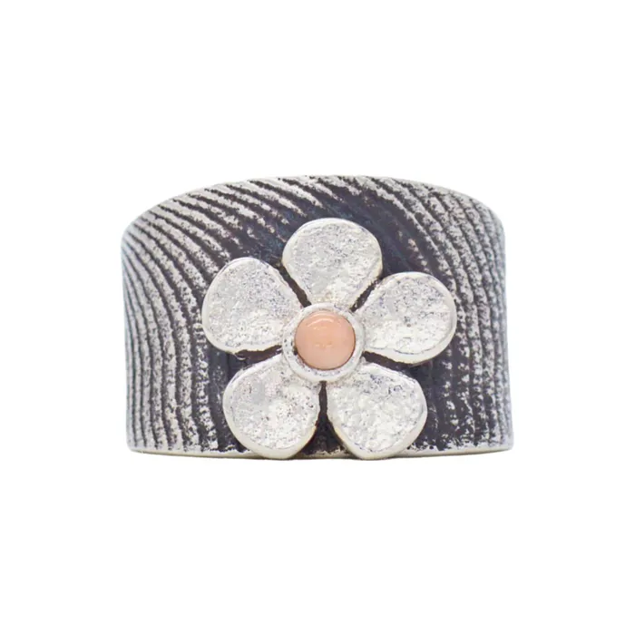 Crown Jewels Coin Rings Darryl Dean Begay Navajo Handmade Sterling Silver Coral Ring Flower