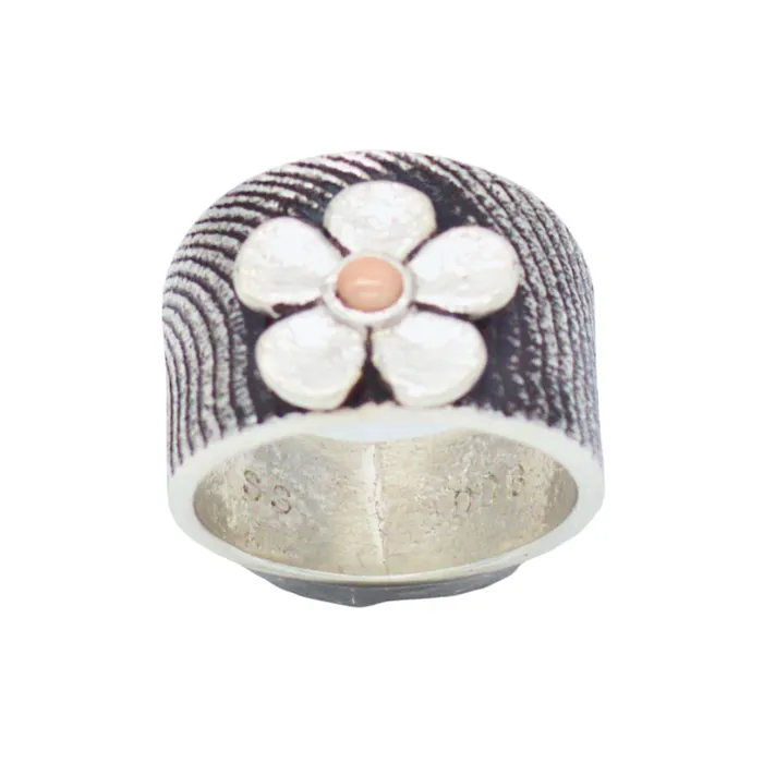 Crown Jewels Coin Rings Darryl Dean Begay Navajo Handmade Sterling Silver Coral Ring Flower