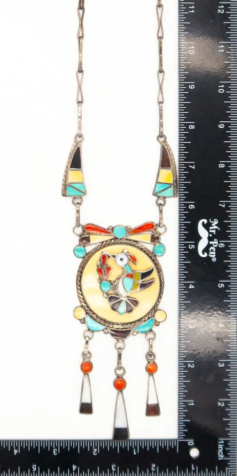 Crown Jewels Coin Theodore Edaakie Zuni Handmade MultiInlay Sterling Silver Necklace Necklaces