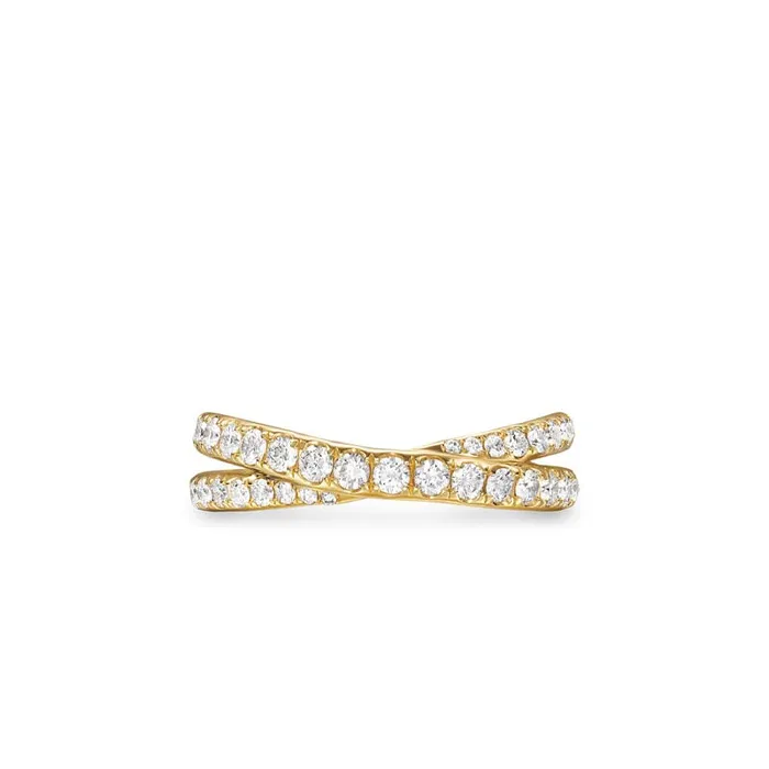 David Yurman Pav Crossover Ring in Yellow Gold with Diamonds 6mm DAVID YURMAN INC Rings David Yurman Pav Crossover Ring in Yellow Gold with Diamonds 6mm DAVID YURMAN INC Rings