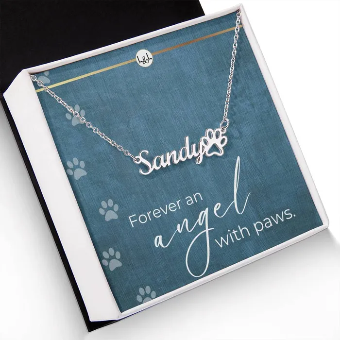 Dog Loss Gift An Angel with Paws Name Necklace Paw Print Custom Dog Remembrance Bereavement Sympathy Gift ShineOn Fulfillment Necklaces Dog Loss Gift An Angel with Paws Name Necklace Paw Print Custom Dog Remembrance Bereavement Sympathy Gift ShineOn Fulfillment Necklaces