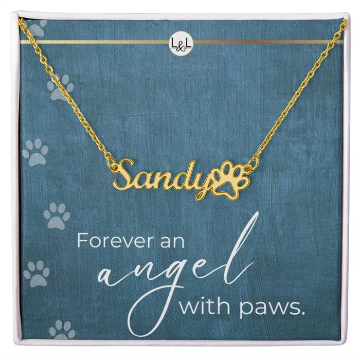 Dog Loss Gift An Angel with Paws Name Necklace Paw Print Custom Dog Remembrance Bereavement Sympathy Gift ShineOn Fulfillment Necklaces
