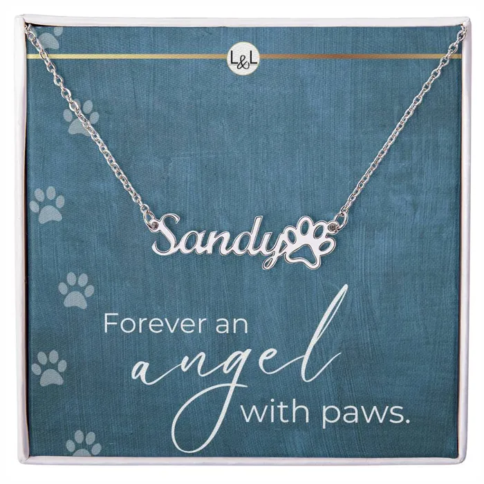 Dog Loss Gift An Angel with Paws Name Necklace Paw Print Custom Dog Remembrance Bereavement Sympathy Gift ShineOn Fulfillment Necklaces