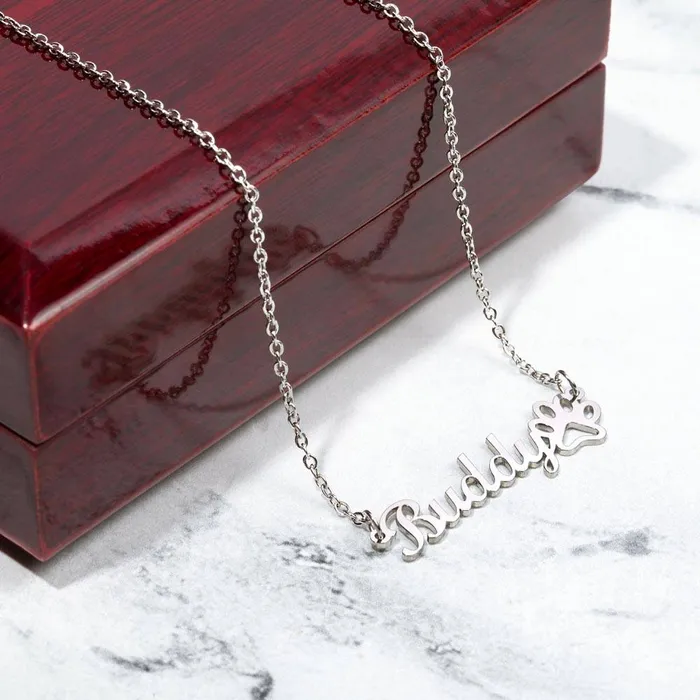 Dog Loss Gift An Angel with Paws Name Necklace Paw Print Custom Dog Remembrance Bereavement Sympathy Gift ShineOn Fulfillment Necklaces