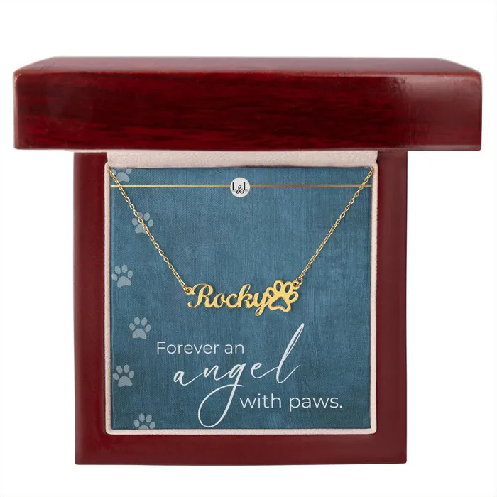 Dog Loss Gift An Angel with Paws Name Necklace Paw Print Custom Dog Remembrance Bereavement Sympathy Gift ShineOn Fulfillment Necklaces