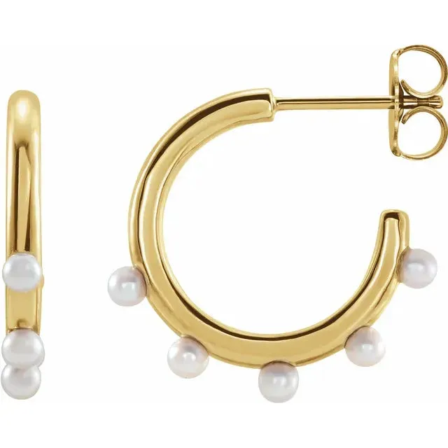 Earrings 302 Fine Jewelry Cultured Seed Pearl Hoop Earrings Solid 14K Rose White Yellow Gold or Sterling Silver Earrings 302 Fine Jewelry Cultured Seed Pearl Hoop Earrings Solid 14K Rose White Yellow Gold or Sterling Silver