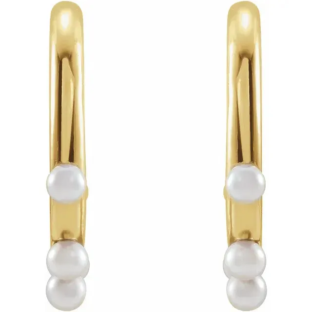 Earrings 302 Fine Jewelry Cultured Seed Pearl Hoop Earrings Solid 14K Rose White Yellow Gold or Sterling Silver