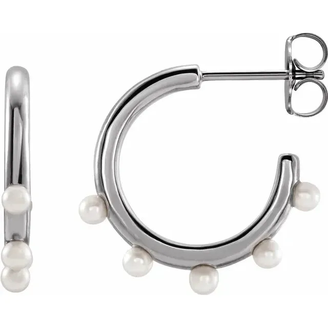 Earrings 302 Fine Jewelry Cultured Seed Pearl Hoop Earrings Solid 14K Rose White Yellow Gold or Sterling Silver
