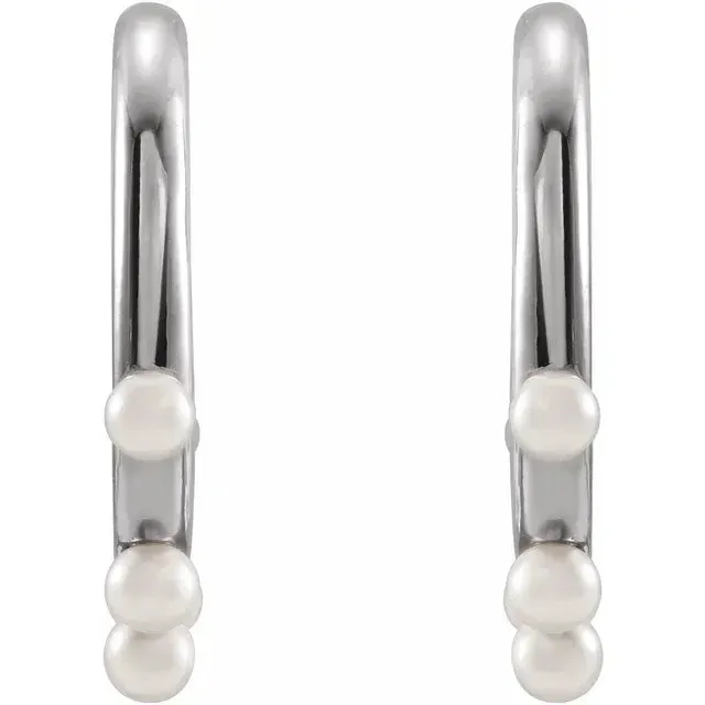 Earrings 302 Fine Jewelry Cultured Seed Pearl Hoop Earrings Solid 14K Rose White Yellow Gold or Sterling Silver