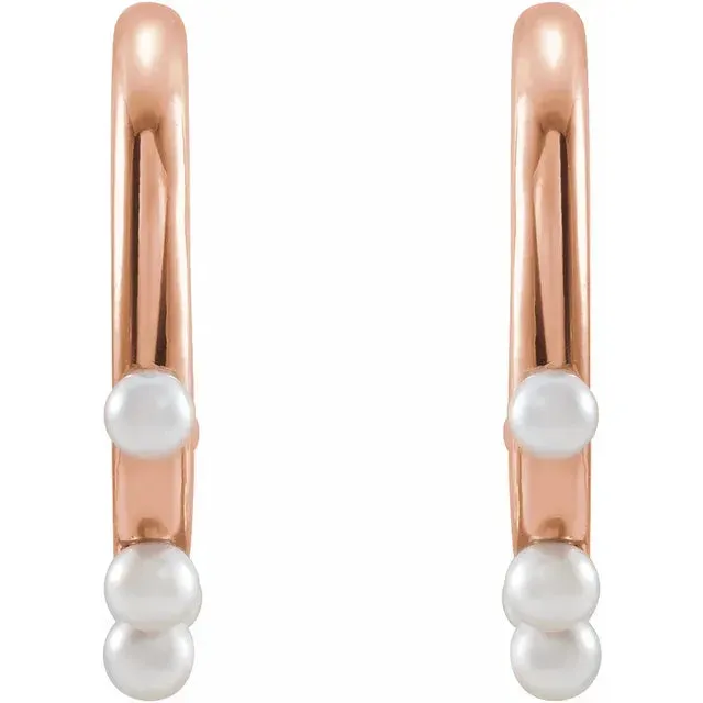 Earrings 302 Fine Jewelry Cultured Seed Pearl Hoop Earrings Solid 14K Rose White Yellow Gold or Sterling Silver