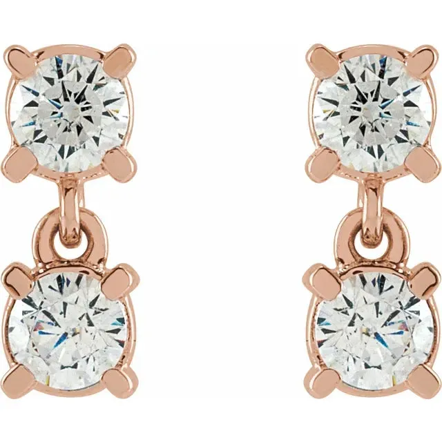 Earrings 302 Fine Jewelry TwoStone LabGrown Diamond Stud Drop Dangle Earrings Solid 14K White Yellow Rose Gold