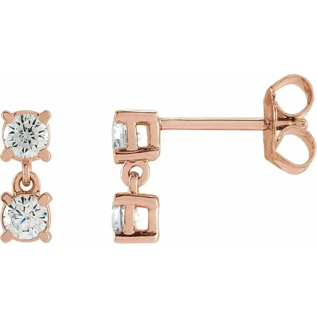 Earrings 302 Fine Jewelry TwoStone LabGrown Diamond Stud Drop Dangle Earrings Solid 14K White Yellow Rose Gold