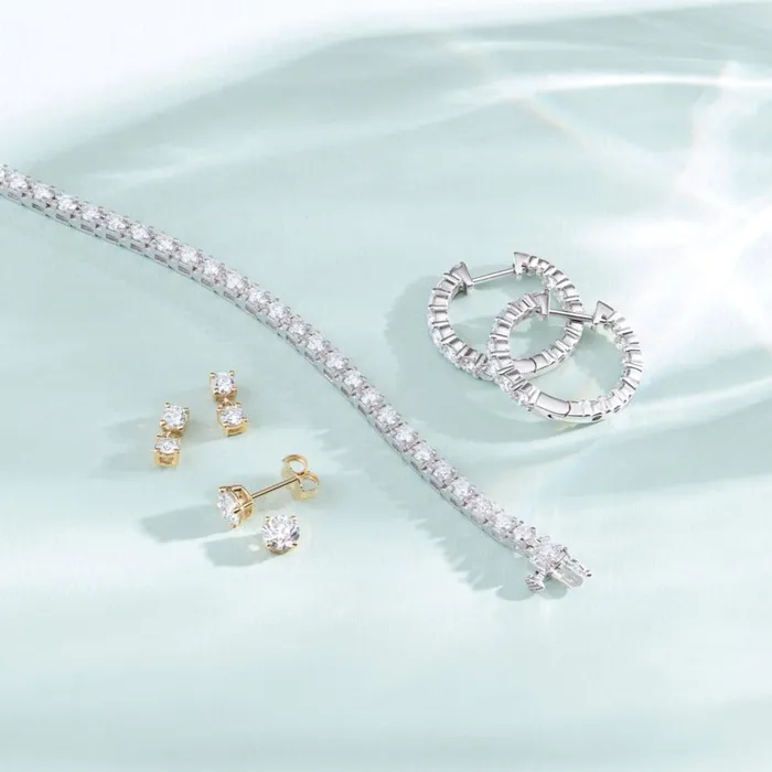 Earrings 302 Fine Jewelry TwoStone LabGrown Diamond Stud Drop Dangle Earrings Solid 14K White Yellow Rose Gold