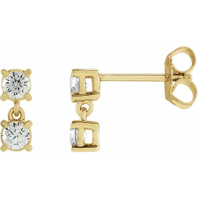 Earrings 302 Fine Jewelry TwoStone LabGrown Diamond Stud Drop Dangle Earrings Solid 14K White Yellow Rose Gold