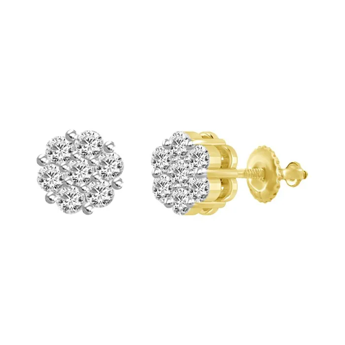 Earrings AV LADIES FLOWER EARRINGS 075CT ROUND DIAMOND 14k YELLOW GOLD