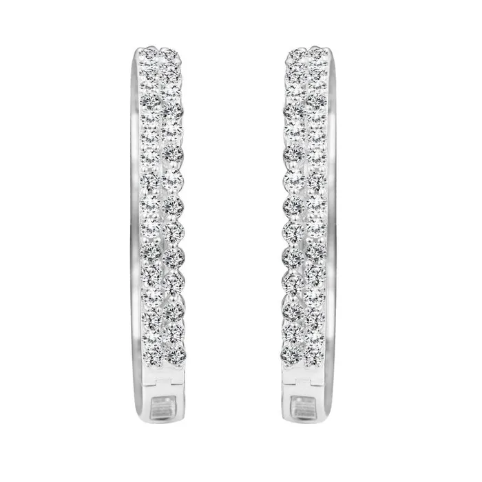 Earrings AV LADIES HOOP EARRINGS 200CT ROUND DIAMOND 14K WHITE GOLD