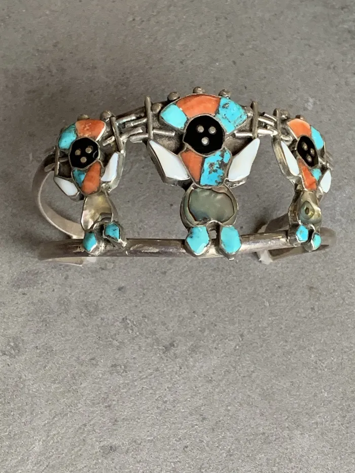 Earrings Crown Jewels Coin Vintage Sterling Zuni Crown Dancer Cuff