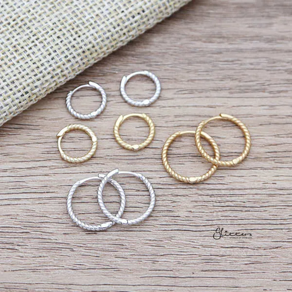 Earrings Glitters 925 Sterling Silver Twist Rope OneTouch Hoop Earrings