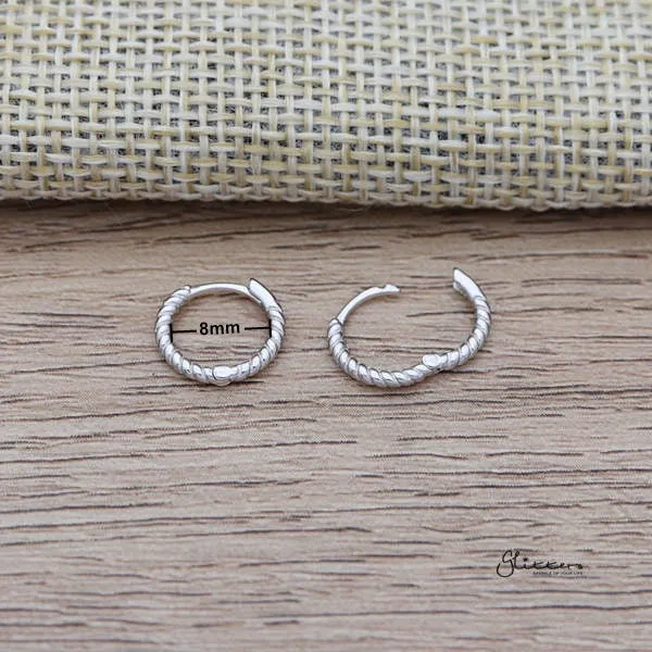 Earrings Glitters 925 Sterling Silver Twist Rope OneTouch Hoop Earrings