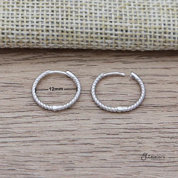Earrings Glitters 925 Sterling Silver Twist Rope OneTouch Hoop Earrings
