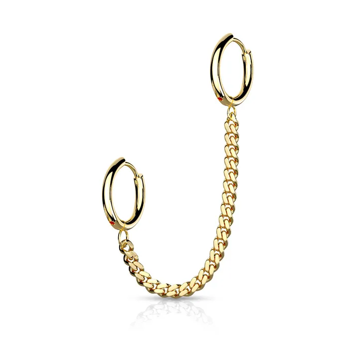 Earrings Glitters Chain Linked Round Clicker Ear Hoops Gold
