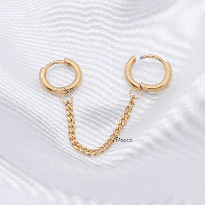 Earrings Glitters Chain Linked Round Clicker Ear Hoops Gold