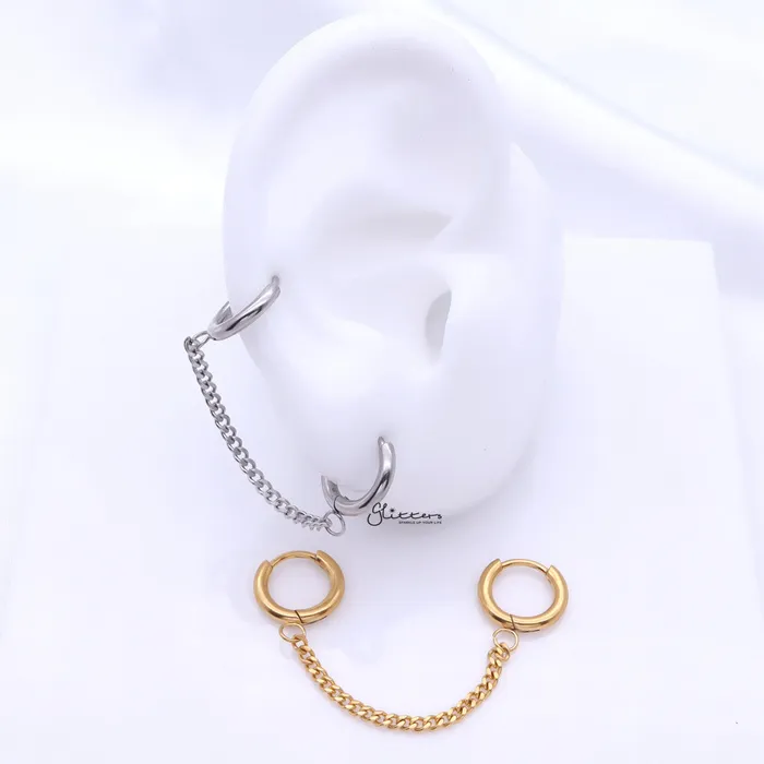 Earrings Glitters Chain Linked Round Clicker Ear Hoops Gold