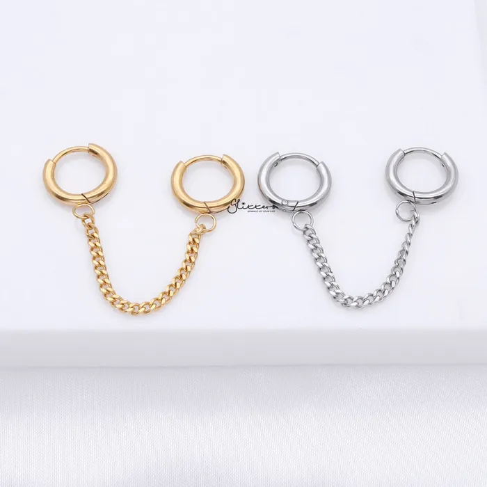 Earrings Glitters Chain Linked Round Clicker Ear Hoops Gold