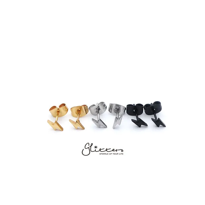 Earrings Glitters Stainless Steel Lightning Stud EarringsSilver Gold Black