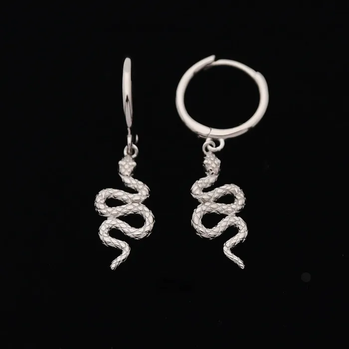 Earrings Glitters Sterling Silver Huggie Hoop Earrings with Dangle Snake Silver