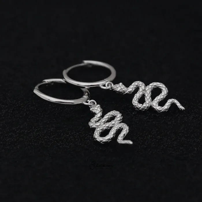 Earrings Glitters Sterling Silver Huggie Hoop Earrings with Dangle Snake Silver