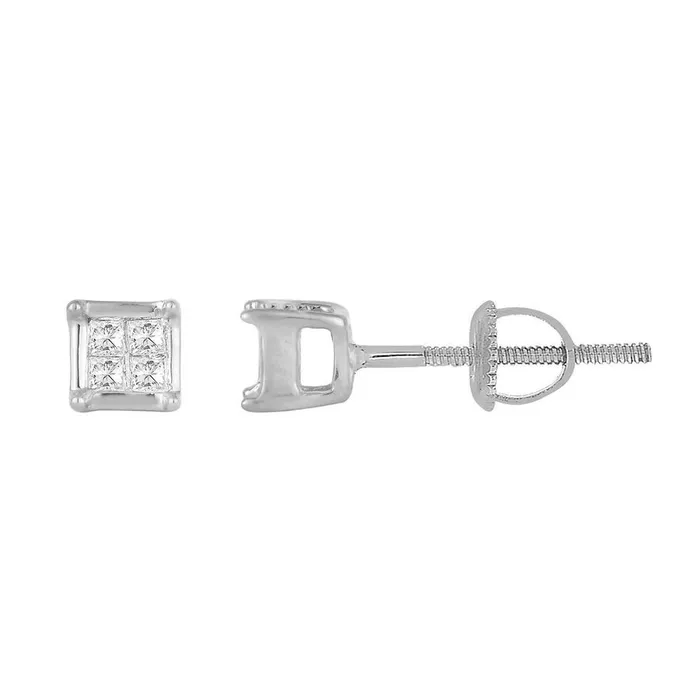 Earrings LADIES STUD EARRINGS 010CT PRINCESS DIAMOND 10K WHITE GOLD AV