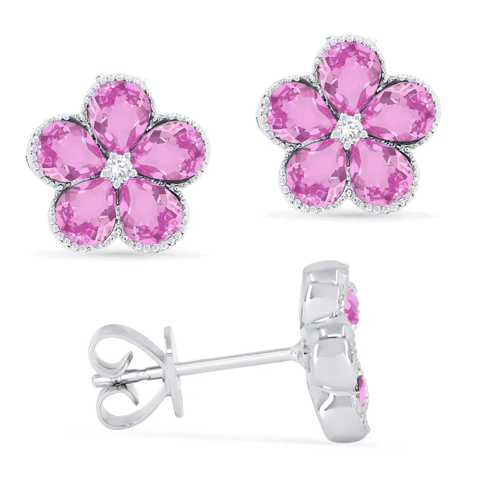 Earrings MADISON L Madison L 14K White Gold 185ctw Cluster Style Pear Created Pink Corundum and Diamonds Earrings Earrings MADISON L Madison L 14K White Gold 185ctw Cluster Style Pear Created Pink Corundum and Diamonds Earrings