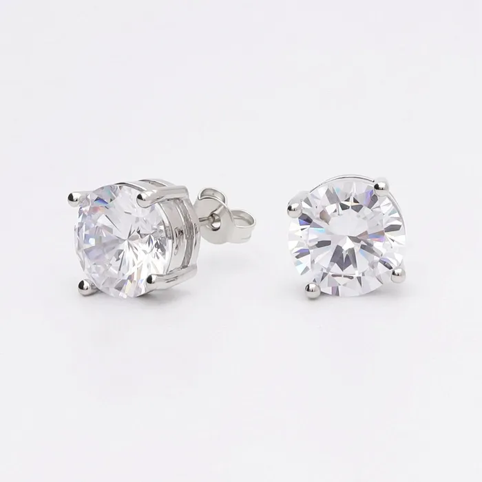 Earrings Rhodium Plated Round CZ Stud Earrings Glitters