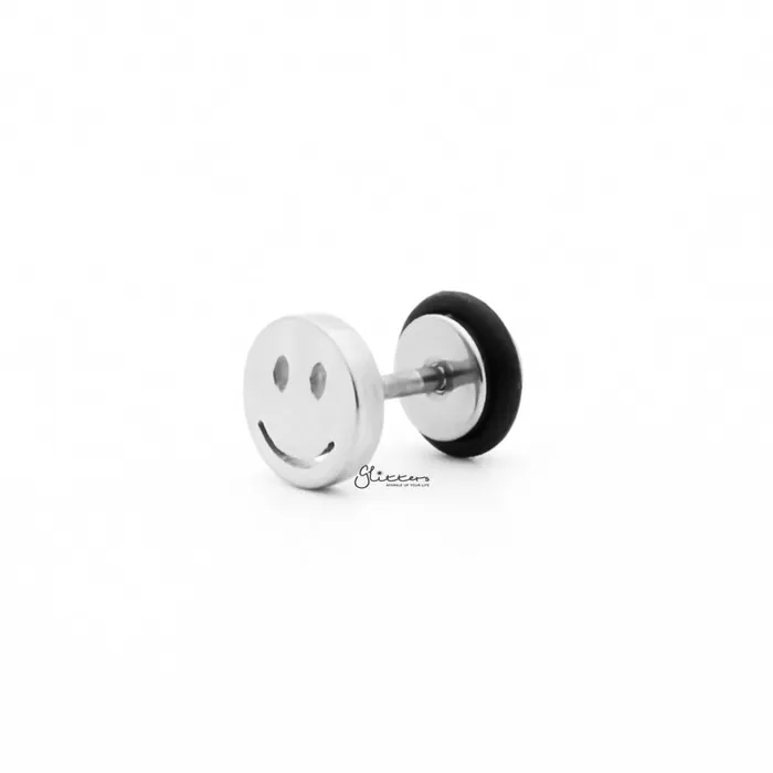 Earrings Stainless Steel Smiling Face Fake Plug Earring Glitters