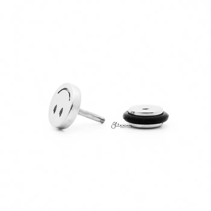 Earrings Stainless Steel Smiling Face Fake Plug Earring Glitters