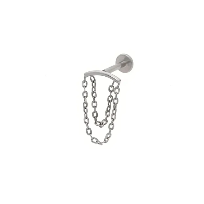 Earrings Titanium Curved Bar with Double Chains Top Flat Back Stud Earrings Glitters Earrings Titanium Curved Bar with Double Chains Top Flat Back Stud Earrings Glitters