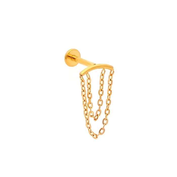 Earrings Titanium Curved Bar with Double Chains Top Flat Back Stud Earrings Glitters