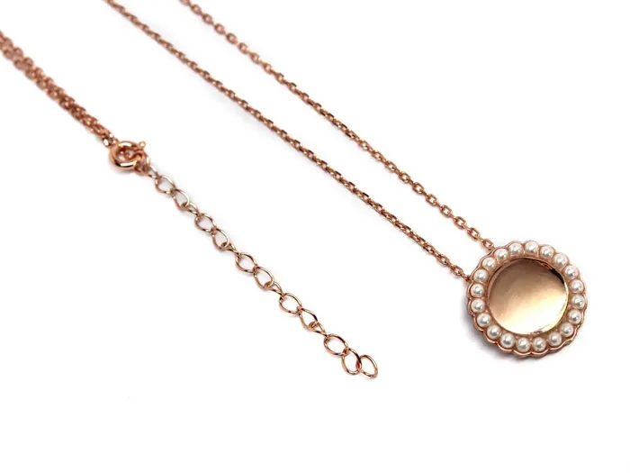 Engraved Jewelry Necklaces Sterling Silver Round Pearl Pendant Necklace